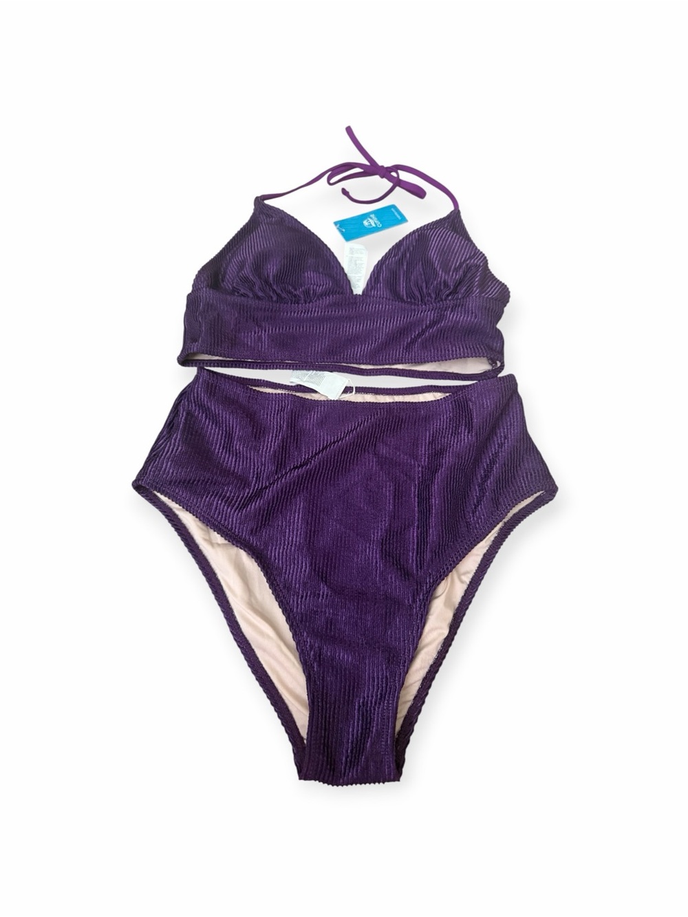 Cupshe Purple Textured Halter High-Waist Bikini Size M NWT